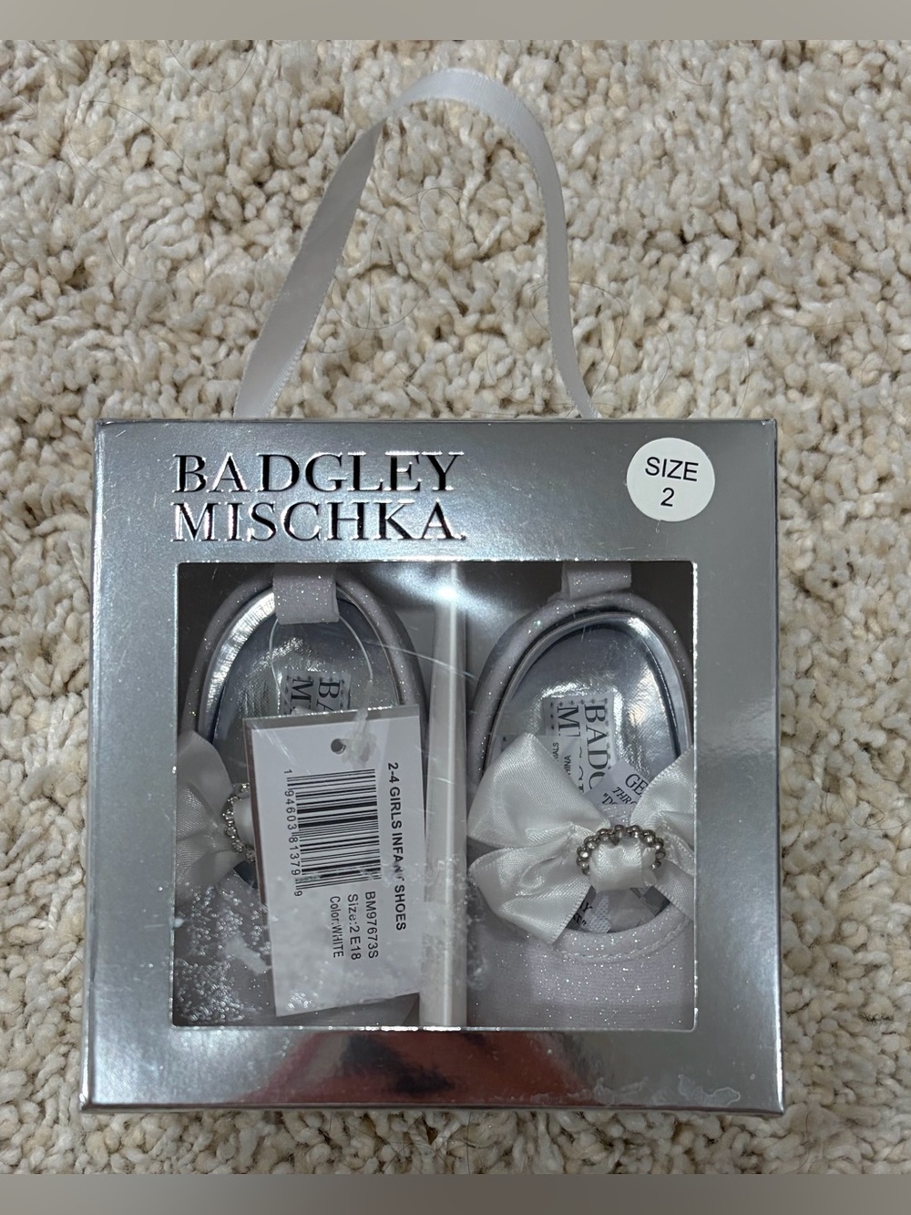 Badgley Mischka Silver Baby Girls' Dress Shoes with Bow & Pearl Accent